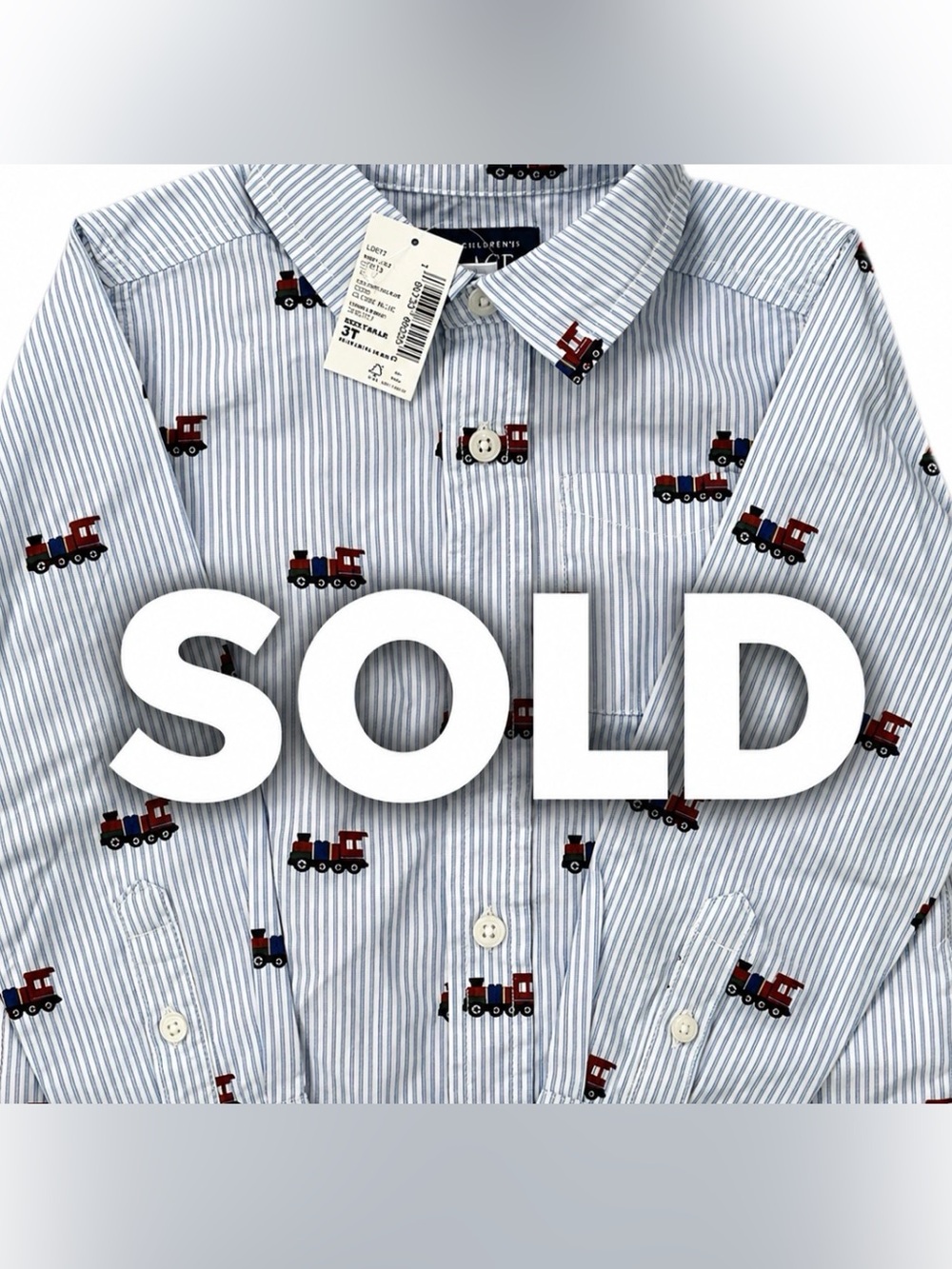 NWT Children’s Place Toddler Boy Long Sleeve Striped Train Print Button Up Shirt